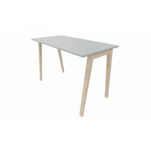 Table haute de réunion avec piétement en hêtre massif Erika Graphite, blanc, gris, hêtre, chêne moyen, poirier, wengé, acacia clair, acacia foncé, chêne veiné ou chêne grisé