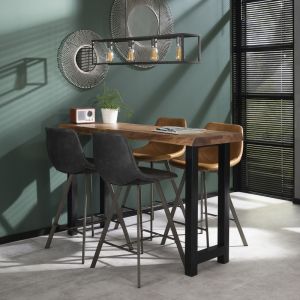 Table de bar industrielle en bois massif Oliver Acacia foncé