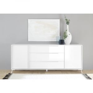 Buffet/bahut 2 portes/3 tiroirs moderne 205 cm blanc laqué Enzio Blanc laqué