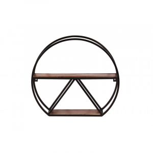 Etag&egrave;re murale ronde industrielle H 45 cm en bois de manguier massif Pamela I Naturel
