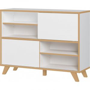 Armoire basse de bureau scandinave Paco Blanc/chêne