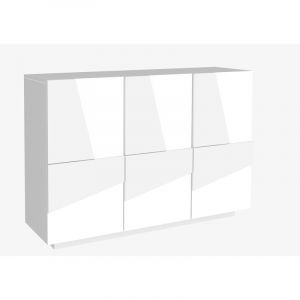 Buffet/bahut moderne 120 cm Pittsburg Blanc brillant, ardoise ou béton