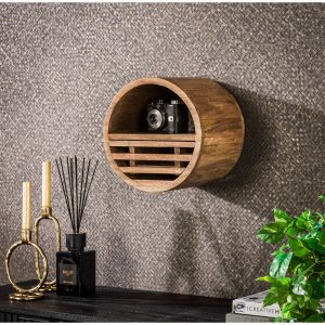 Etagère murale ronde Ø 30 cm en bois de manguier massif naturel Twister Naturel