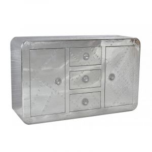 Buffet/bahut industriel 150 cm bois et aluminium Fly Argent