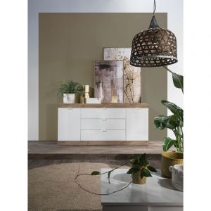 Buffet/bahut contemporain 180 cm chêne/blanc laqué Virginia Chêne/blanc laqué