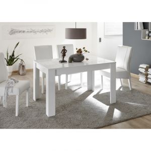 Table de salle à manger moderne laquée blanc brillant Orlane blanc laqué brillant