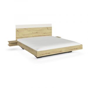 Lit adulte avec chevets contemporain Julietta Ch&ecirc;ne/champagne, ch&ecirc;ne/gris ou blanc/gris