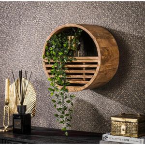 Etagère murale ronde Ø 40 cm en bois de manguier massif naturel Twister Naturel