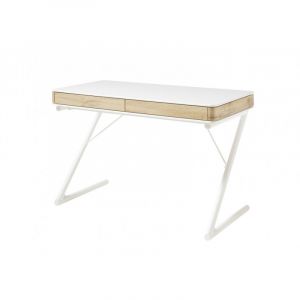 Bureau droit scandinave blanc/ch&ecirc;ne Hongrie Blanc