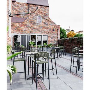 Tabouret de restaurant pour terrasse en rotin tressé Armisty Olive