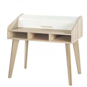 Bureau droit scandinave Vicky Chêne, chêne/blanc ou chêne/vague - deux coloris de piétement