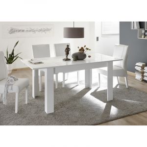 Table de salle à manger moderne laquée blanc brillant Orlane blanc laqué brillant  137-185x79x90 cm