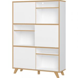 Armoire haute de bureau scandinave Paco Blanc/chêne