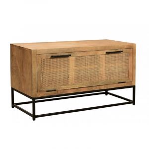 Banc à chaussures vintage en bois de manguier massif et rotin Candice Naturel