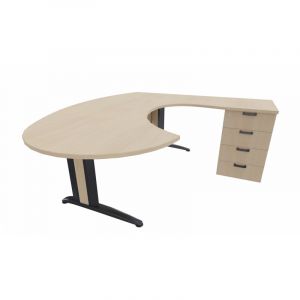 Bureau d'angle de direction avec caisson Maldive Graphite, blanc, gris, hêtre, chêne moyen, poirier, wengé, acacia clair, acacia foncé, chêne veiné ou chêne grisé