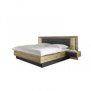 Lit adulte style industriel ch&ecirc;ne/gris m&eacute;tal Oscario Ch&ecirc;ne/gris m&eacute;tal  160x200