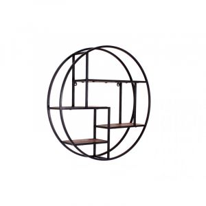 Etag&egrave;re murale ronde industrielle &Oslash; 75 cm en bois de manguier massif Pamela Naturel