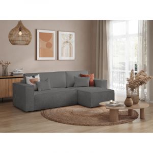 Canapé d'angle convertible réversible en tissu bouclé Charly Gris, taupe, blanc ou vieux rose