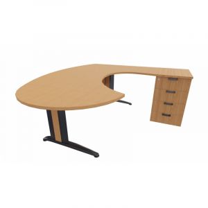 Bureau d'angle de direction avec caisson Maldive Graphite, blanc, gris, h&ecirc;tre, ch&ecirc;ne moyen, poirier, weng&eacute;, acacia clair, acacia fonc&eacute;, ch&ecirc;ne vein&eacute; ou ch&ecirc;ne gris&eacute;