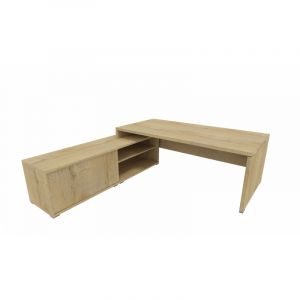 Bureau d'angle de direction sur cr&eacute;dence Benoit Blanc, acacia clair, acacia fonc&eacute;, ch&ecirc;ne vein&eacute;, ch&ecirc;ne gris&eacute; ou noir