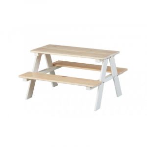 Table et banc enfant contemporain en pin massif Romuald Naturel/blanc