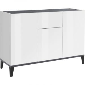 Buffet/bahut 120 cm moderne 3 portes/1 tiroir Shine Blanc/gris, chêne/gris ou blanc/chêne