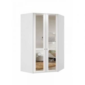 Armoire d'angle contemporaine avec miroir coloris blanc alpin Amerand Blanc alpin