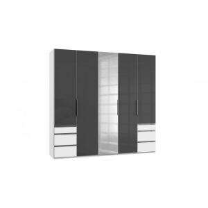 Armoire contemporaine portes battantes 250 cm blanc/verre gris Rotterdam I Blanc/verre gris  Hauteur216
