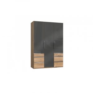 Armoire adulte contemporaine portes battantes 150 cm verre gris/chêne poutre Rotterdam I Verre gris/chêne poutre  Hauteur216