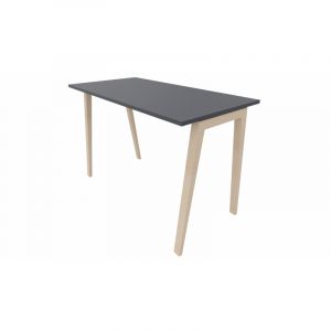 Table haute de réunion avec piétement en hêtre massif Erika Graphite, blanc, gris, hêtre, chêne moyen, poirier, wengé, acacia clair, acacia foncé, chêne veiné ou chêne grisé