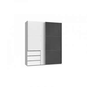 Armoire contemporaine portes coulissantes 250 cm blanc/verre gris Rotterdam I Gris/blanc  Hauteur216