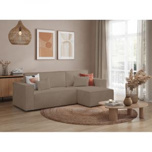 Canapé d'angle convertible réversible en tissu bouclé Charly Gris, taupe, blanc ou vieux rose