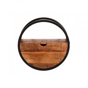Etag&egrave;re murale ronde industrielle en bois de manguier massif naturel Allister Naturel