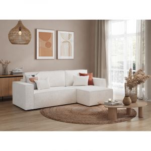 Canapé d'angle convertible réversible en tissu bouclé Charly Gris, taupe, blanc ou vieux rose