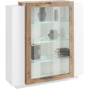Vitrine moderne blanc laqué brillant Apollon Blanc/chêne