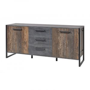 Buffet/bahut industriel 2 portes/3 tiroirs Elixir Marron fonc&eacute;