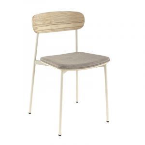 Chaises de brasserie bois et tissu Zoelia (lot de 2) Blanc & bois naturel
