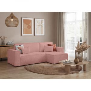 Canapé d'angle convertible réversible en tissu bouclé Charly Gris, taupe, blanc ou vieux rose