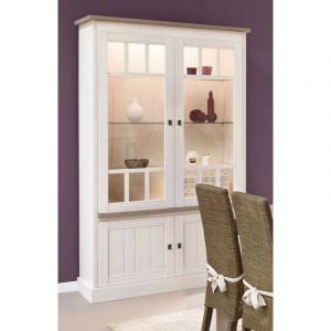 Vaisselier/argentier contemporain portes vitrées coloris chêne beige/mélèze Samos Chêne beige/mélèze