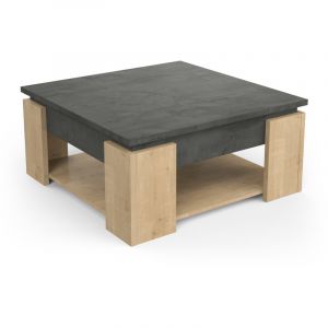 Table basse carrée contemporaine chêne/gris béton Faustina Chêne/gris béton