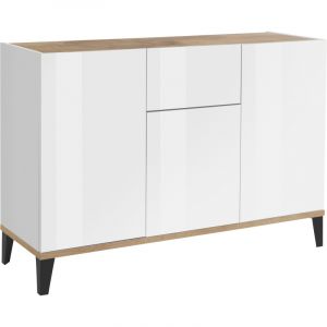 Buffet/bahut 120 cm moderne 3 portes/1 tiroir Shine Blanc/chêne