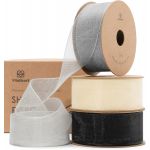 Ruban En Organza Blanc & Noir & Gris, 2,5 Cm X 27,4 M (3 Rouleaux*9,1 M), Ruban Cadeau Large En Tissu Pour Artisanat, Emballage Cadeau, Arbre De No&euml;l, Invitations De Mariage - Neuf