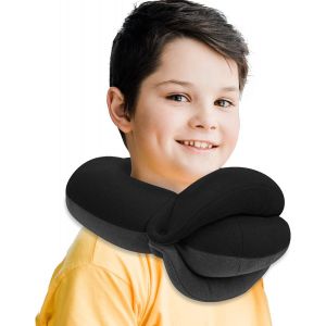 Trahoo-Coussin De Voyage Pour Enfant En Avion - Appuie-Tête À 360 ° - Essentiels Pour Dormir - Pour Garçons - Long Vol - Doux Pour La Peau - Pour Les Voyages Dans Le Siège Auto - Petit, Noir/Gris - 1 - Neuf