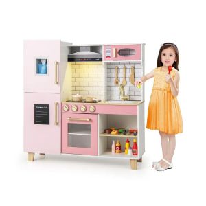 Cuisine pour enfants en bois 92 x 30 x 98 cm avec lumi&egrave;res et sons ambiance ludique en MDF rose Helloshop26 20_0017594 - Neuf
