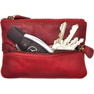 Etui à clés en Cuir véritable|Petit étui à clés à 3 Compartiments|Etui à clés pour Femme & Homme,boîte Cadeau Incluse,Color:Rouge - Neuf