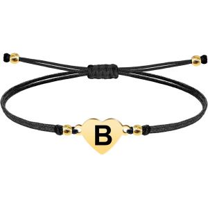 Eryi-- Bracelet Lettre Initiale A - Z En Acier Inoxydable Avec Fil Ciré, Bracelet Femme Ou Homme, Bracelet Coeur Avec Lettre Gravée, Cadeau Pour Mère, Fille, Amie, Petite Amie - Neuf