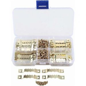 100 PCS Crochets en dents de scie Cadre en métal Cintre à manteau Crochets Cintre à vêtements Cadre photo fixe Suspension Peinture sur toile Peinture Mandala avec 200 vis - Neuf
