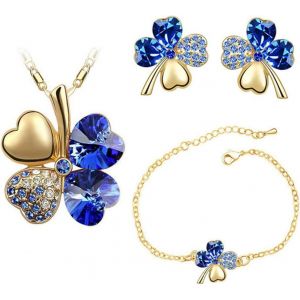 Meimie-Femme Ensemble De Bijoux Heureux Trèfle À Quatre Feuilles Strass Boucles D'oreilles Collier Bracelet 3 Pièces Bijoux Femmes Avec Zirconium Cubique Cadeaux Demariage Pour Dames - Neuf