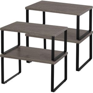 Tianyi-Lot De 4 Organisateurs De Cuisine, Supports Pour Placard, En M&eacute;tal Et Bambou &Eacute;tag&egrave;re Empilable Extensible, Pour Etag&egrave;re Vaisselle, Comptoirs, Garde-Manger, Bocaux, Tasses (Gris Industriel&iquest;4 Pc - Neuf