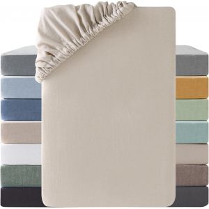 Drap Housse 90x190 Coton,Poches &Eacute;lastiques De 30 Cm,100% Coton Lav&eacute; Texture Similaire &Agrave; Celle Du Lin Stone Washed Confortable Respirant Drap-Housse,Chameau Beige - Neuf